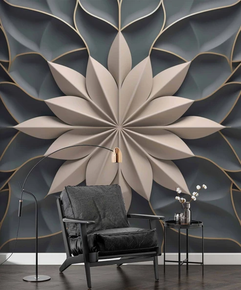 3 Boyutlu Beyaz Çiçek, Kabartma Siyah Duvar Kağıdı - Resim 6