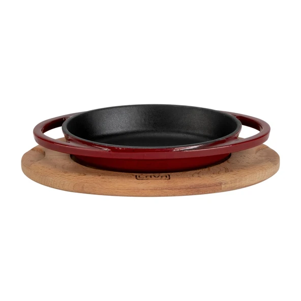 Lava Döküm Oval Sahan Döküm Demir Yekpare Çift Kulplu Kayın Servis Ahşabı Ölçü 15x10cm.-Bordo ürün görseli
