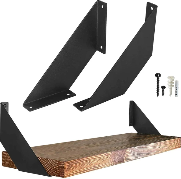 Metal Ayaklı Duvar Rafı - Demir Ayaklı Doğal Ahşap Duvar Kitaplığı 60 cm - 4