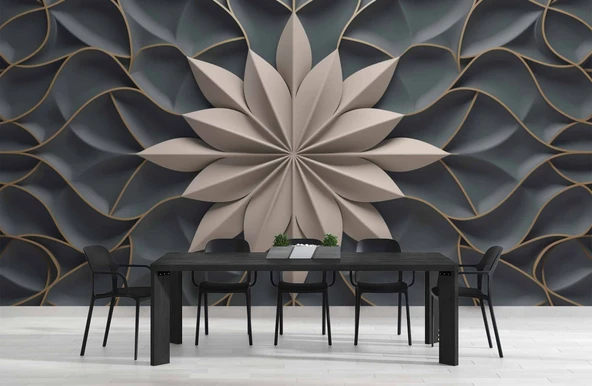 3 Boyutlu Beyaz Çiçek, Kabartma Siyah Duvar Kağıdı - Resim 5