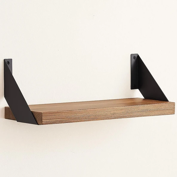 Metal Ayaklı Duvar Rafı - Demir Ayaklı Doğal Ahşap Duvar Kitaplığı 60 cm - 2