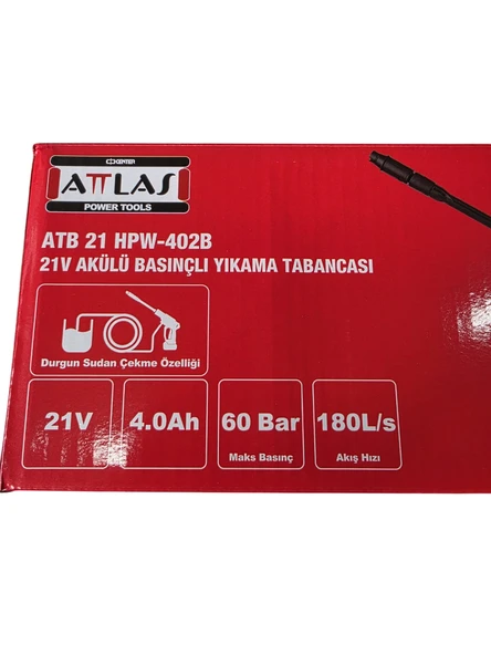 Attlas 21 HPW-402C 21V Akülü Basınçlı Yıkama Tabancası (2 x 4.0AH Akü Dahil)- A0901011 - 3