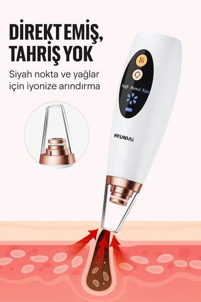 Hyundai FC-038 Vakumlu Siyah Nokta Temizleyici  3 Modlu Emiş Gücü Cilt Gözenek Temizleyici - 6