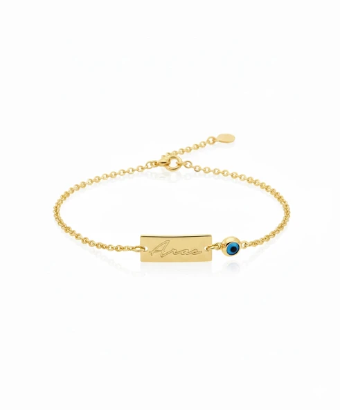 Nazarlı Gümüş İsim Bileklik - Altın ürün görseli 1