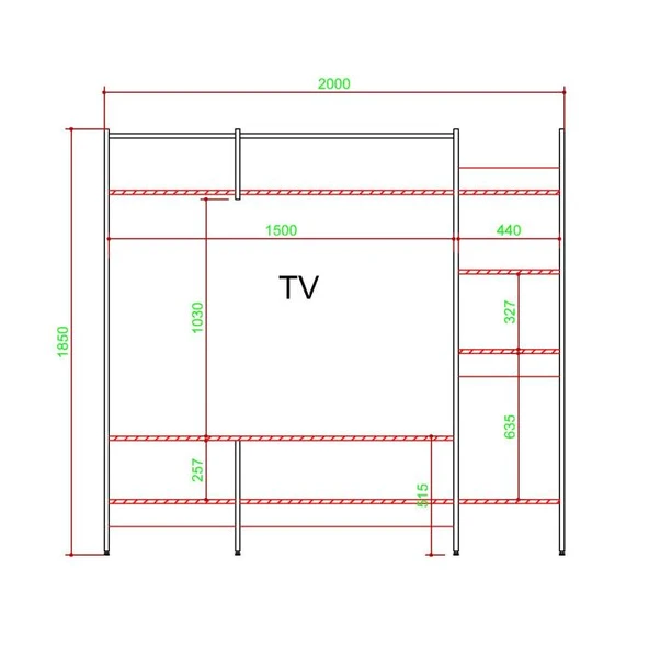 Metal Tv Ünitesi, Tv Sehpası, Duvar Ünitesi Atlantik Çam Metal Ayaklı Siyah 200x34x185 - 6