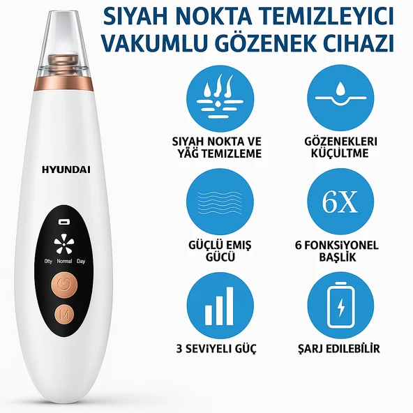 Hyundai FC-038 Vakumlu Siyah Nokta Temizleyici  3 Modlu Emiş Gücü Cilt Gözenek Temizleyici - 2