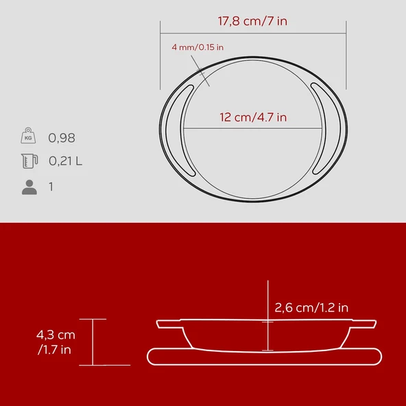 Lava Döküm Yuvarlak Sahan Döküm Demir Yekpare Çift Kulplu Kayın Servis Ahşabı Çap(Ø)12cm.-Bordo - Resim 5
