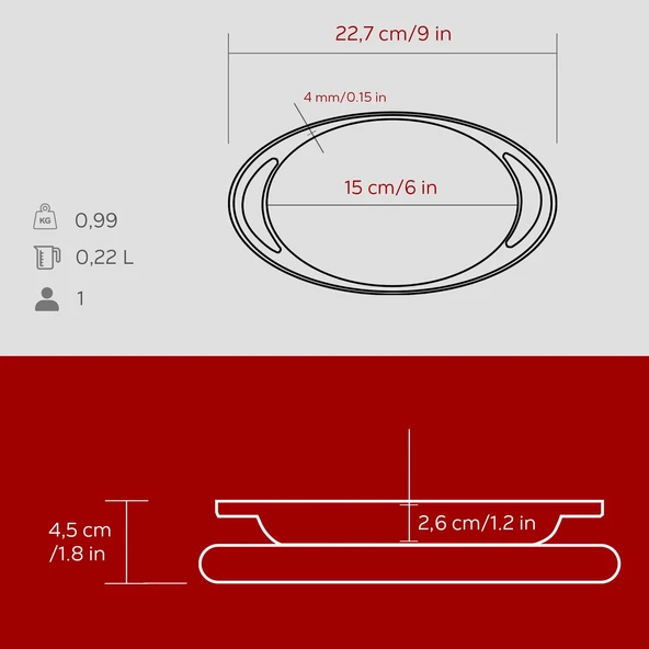 Lava Döküm Oval Sahan Döküm Demir Yekpare Çift Kulplu Kayın Servis Ahşabı Ölçü 15x10cm.-Bordo - Resim 5