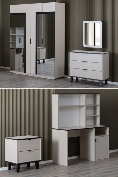 Vegnum Genç Odası Takımı - Vegnum 4 Kapaklı Dolap, Bali Çalışma Masası, Şifonyer, Komodin ürün görseli 1