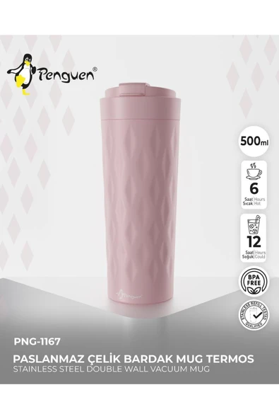 PNG-1167 500ml Flip Kapak Desenli Çelik Mug | 6 Saat Sıcak 12 Saat Soğuk | Sızdırmaz & BPA Free ürün görseli