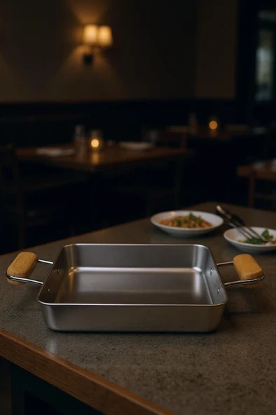 Bambum Cesta - Bambu Kulplu Çelik Sunum Tavası Kare Büyük ürün görseli