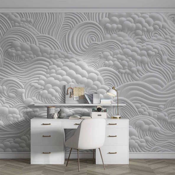 3 Boyutlu Beyaz Köpük Kabartma Duvar Temalı Duvar Kağıdı - Resim 4