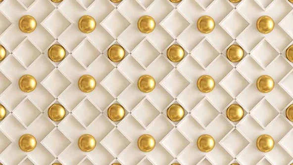 3 Boyutlu Altın Küre Beyaz Kare Desen Duvar Kağıdı Baskı - Resim 7