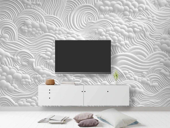 3 Boyutlu Beyaz Köpük Kabartma Duvar Temalı Duvar Kağıdı - Resim 3