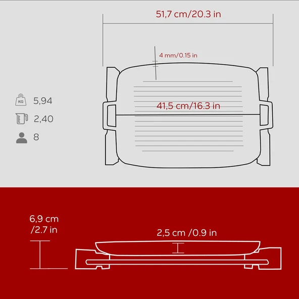 Lava Döküm Dikdörtgen Izgara Tepsi Kayın Servis Ahşabı Döküm Demir Yekpare Çift Kulplu Ölçü 31x42cm. - Resim 5