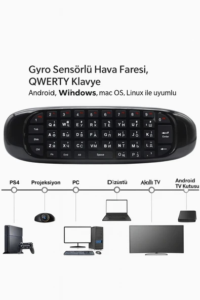Wireless 2.4 GHz Sihirli Smart Klavye Air Mouse Siyah   Andorid TV Kumanda - 2