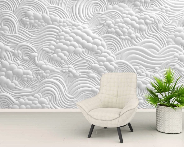 3 Boyutlu Beyaz Köpük Kabartma Duvar Temalı Duvar Kağıdı - Resim 6