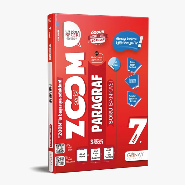 GÜNAY YAYINLARI 7.SINIF ZOOM SERISI PARAGRAF SORU BANKASI ürün görseli