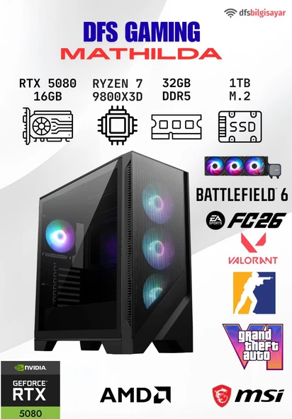 DFS GAMING MATHILDA RYZEN 7 9800X3D-B650M-RTX 5080 16GB-32GB DDR5 RAM-1TB M.2 SSD-OYUNCU BİLGİSAYARI ürün görseli