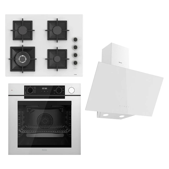 Ferre Steamart-Fryart Serisi Beyaz Set (SC406-WFA + QEP64CB +D078 ) - Döküm Izgara / 65 cm Ocak ürün görseli 1