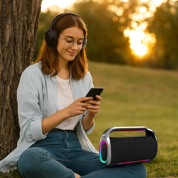 RGB Işıklı Kablosuz Bluetooth Hoparlör  18.000 mAh Batarya, Çift Mikrofonlu Karaoke Speaker, Güçlü Bass, Taşınabilir Party Speaker - 3