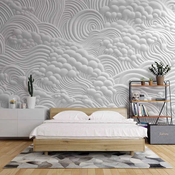 3 Boyutlu Beyaz Köpük Kabartma Duvar Temalı Duvar Kağıdı - Resim 2