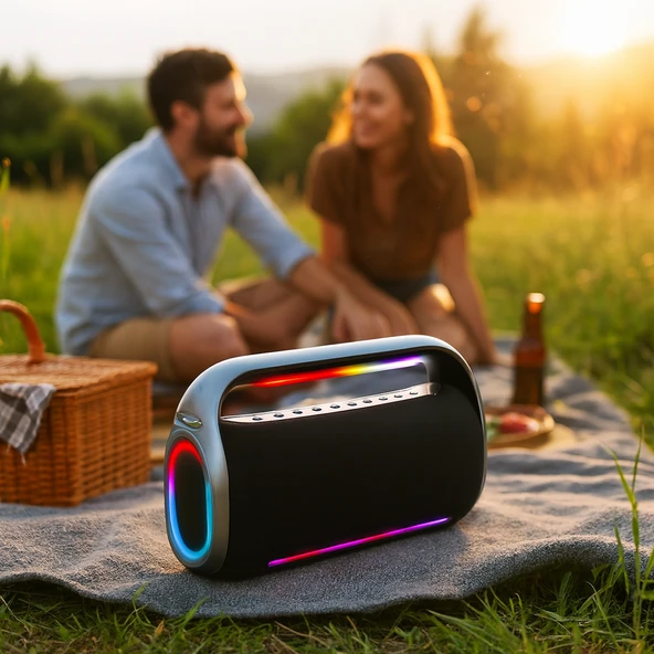 RGB Işıklı Kablosuz Bluetooth Hoparlör  18.000 mAh Batarya, Çift Mikrofonlu Karaoke Speaker, Güçlü Bass, Taşınabilir Party Speaker - 4