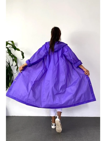 Kadın Erkek Yağmurluk Kapüşonlu Çıtçıtlı Eva mor Yağmurluk M21mrc881r03 - Resim 2