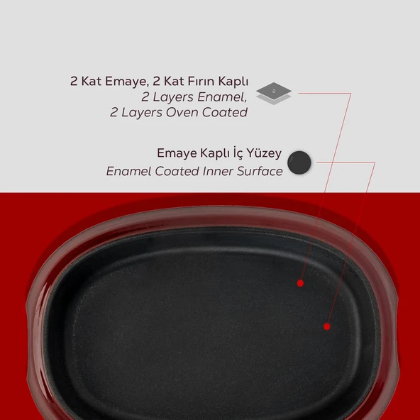 Lava Döküm Oval Fajita Tabağı Ölçü 12x19cm.-Bordo - Resim 6