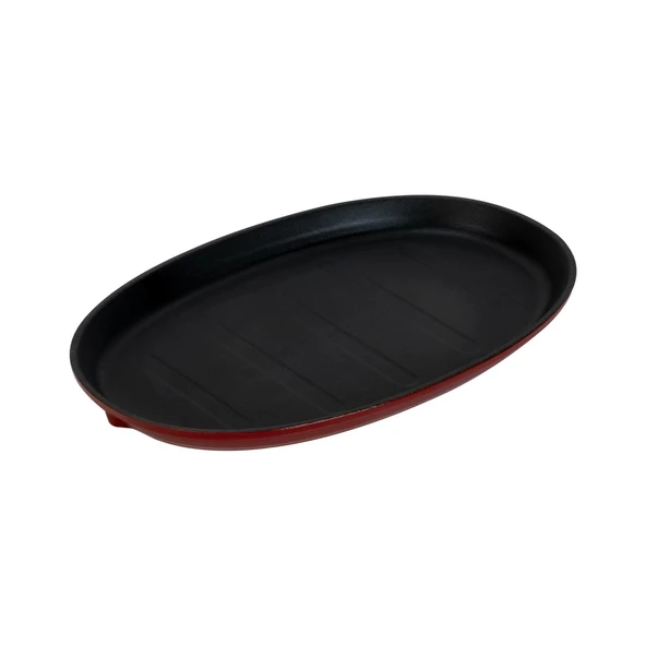 Lava Döküm Oval Fajita Tabağı Ölçü 18x28cm. (Harici tava tutucu dahil değildir.)-Bordo - 2