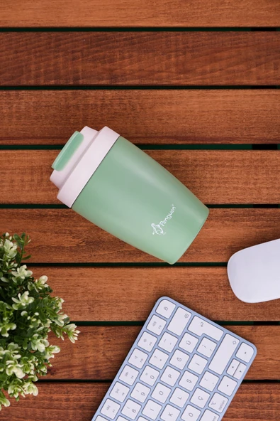 Termos Mug Sızdırmaz 400 ML - Çift Çidarlı Paslanmaz Çelik, Pipetli ve Doğrudan İçme Kapaklı - Resim 2