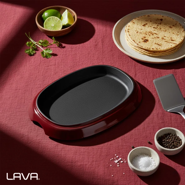 Lava Döküm Oval Fajita Tabağı Ölçü 12x19cm.-Bordo - Resim 7