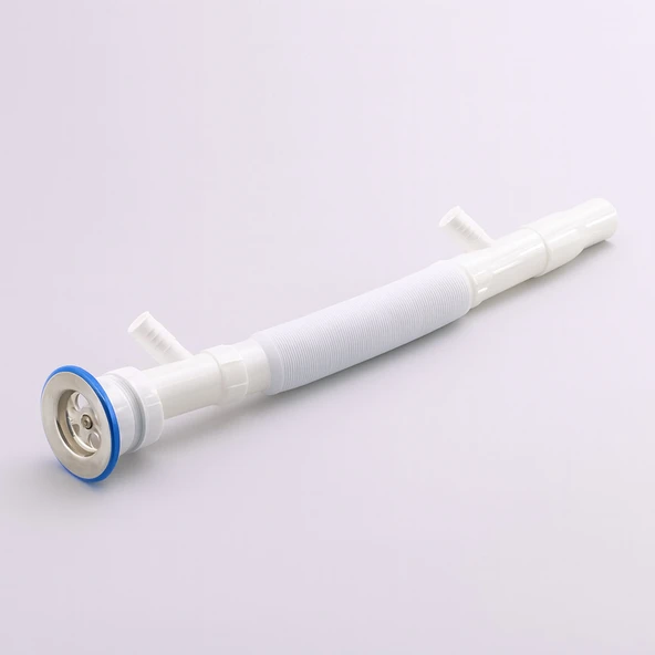 Lavabo Sifonu Çift Çıkışlı Körüklü Hortum Çamaşır ve Bulaşık Makinesi Uyumlu Süzgeç Koku Yapmaz - Resim 7