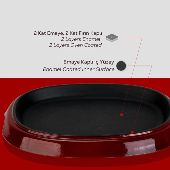 Lava Döküm Oval Fajita Tabağı Ölçü 26x19cm.-Bordo - 6