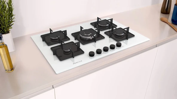 Profilo ON28Q2P10D 75 Cm Wok Gözlü Beyaz Cam Ankastre Ocak - Resim 5