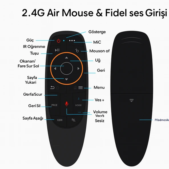 2.4G Air Mouse Sesli Kumanda  Gyro Sensörlü Kablosuz Uzaktan  Kumanda - 4