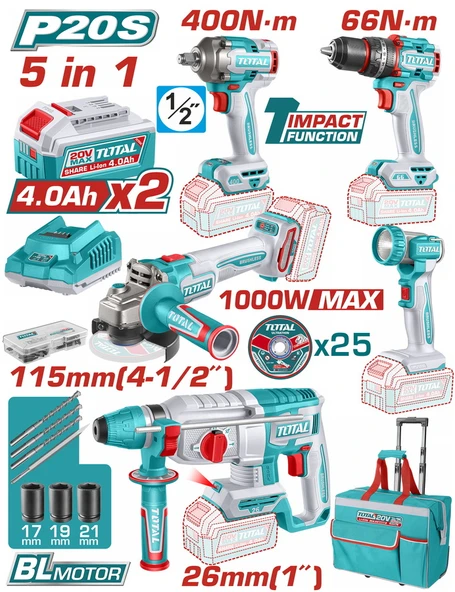 TOTAL AVANTAJ 5 Lİ SET - DARBELİ MATKAP, TAŞLAMA, KIRICI DELİCİ TCKLI20592E - 2