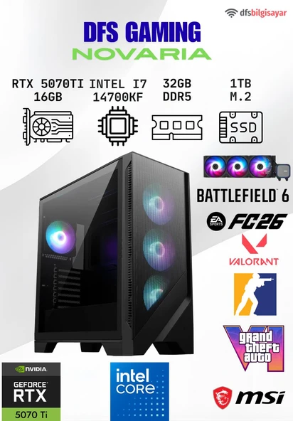 DFS GAMING NOVARIA INTEL I7 14700KF-B760M WIFI-RTX 5070 TI 16GB-32GB DDR5 RAM-1TB M.2 SSD-OYUNCU BİLGİSAYARI ürün görseli