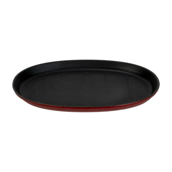 Lava Döküm Oval Fajita Tabağı Ölçü 18x28cm. (Harici tava tutucu dahil değildir.)-Bordo - 1