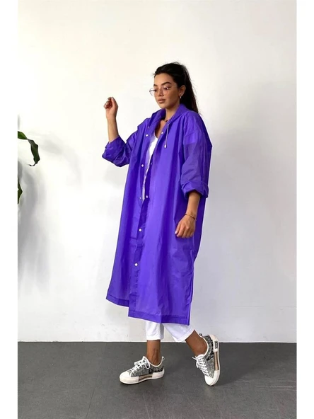 Kadın Erkek Yağmurluk Kapüşonlu Çıtçıtlı Eva mor Yağmurluk M21mrc881r03 - Resim 4