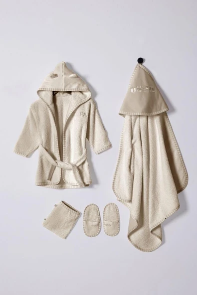 U.S. Polo Assn Erkek Bebek Bornoz Set Bej ürün görseli 1