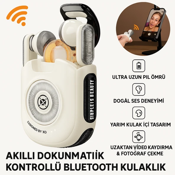 Akıllı Dokunmatik Kontrollü Bluetooth Kulaklık  Uzaktan Video Kaydırma & Fotoğraf Çekme
