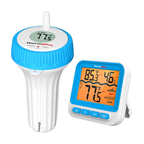 ThermoPro TP211B Yüzen Kablosuz Su Geçirmez Sensör+Monitör Havuz Sıcaklık Termometresi ürün görseli 1