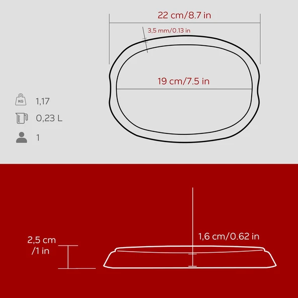 Lava Döküm Oval Fajita Tabağı Ölçü 12x19cm.-Bordo - Resim 5