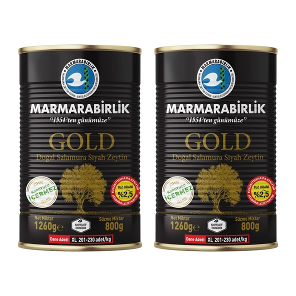 MarmaraBirlik Gold XL Salamura Teneke Zeytin 800 gr x 2 Adet ürün görseli