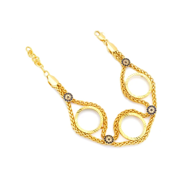 Altın Kaplama Nazar Boncuklu 3 Çeyrek Çerçeve Bileklik BLK-1149 - Resim 3