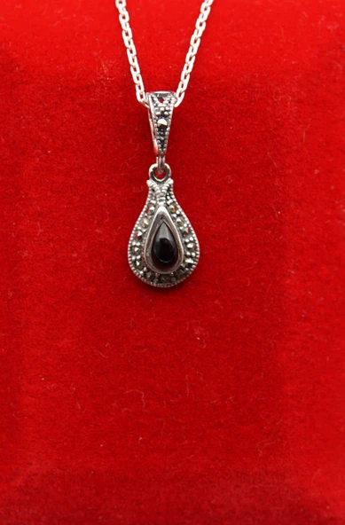 925 Ayar Kadın Oltu Taşı Kadın Kolye sk00081 ürün görseli 1