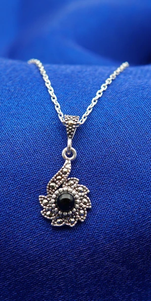925 Ayar Kadın Oltu Taşı Kadın Kolye sk00079 - 2