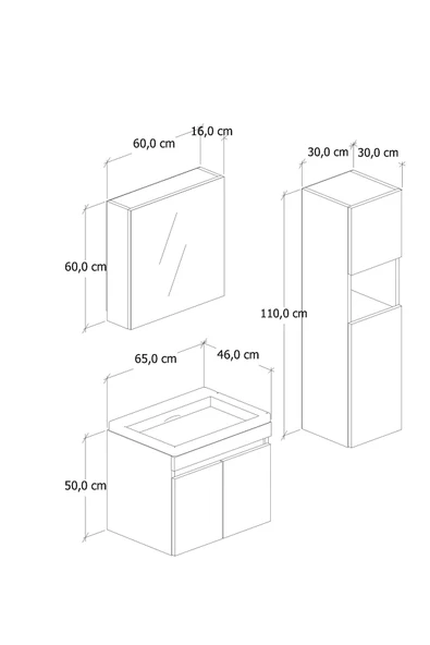 65 cm Saura Banyo Dolabı + 30 cm Saura Boy Dolabı - 5