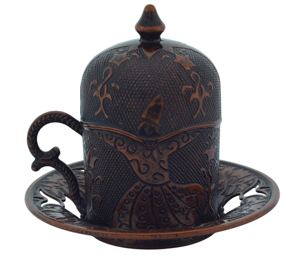 SENA Semazen 6 Kişilik Porselenli Kapaklı Bakır Renkli 24 Parça Fincan Seti - 6